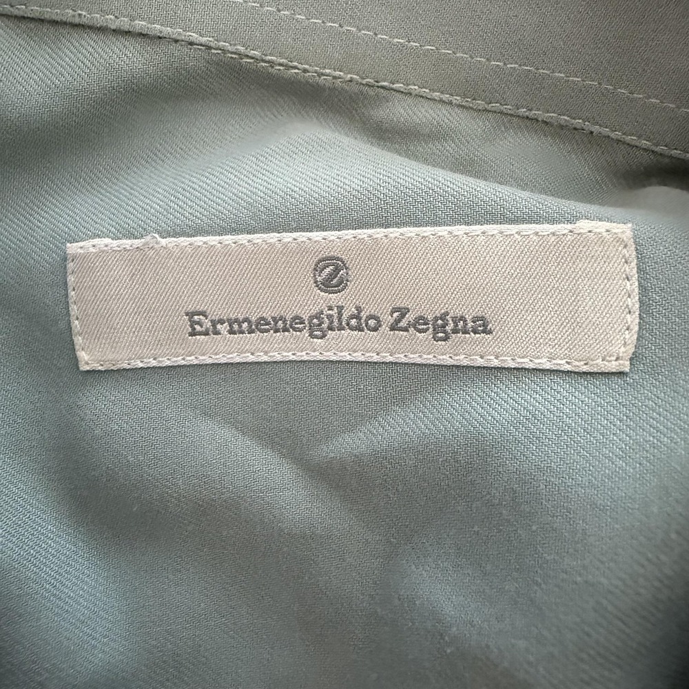Ermenegildo Zegna Shirt Mens 16.5 42 Sage Green Dress Button Front Long Sleeve - Picture 4 of 8